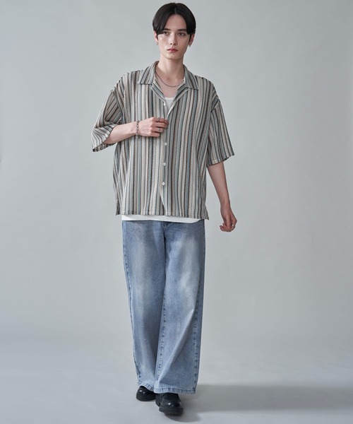 BROWNY（ブラウニー）の「BROWNY/ストライプメッシュBIGシャツ（シャツ/ブラウス・メンズ・チャコール/オフホワイト/グレー・MEDIUM/LARGE）」の16枚目の写真