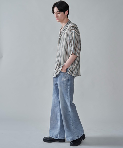 BROWNY（ブラウニー）の「BROWNY/ストライプメッシュBIGシャツ（シャツ/ブラウス・メンズ・チャコール/オフホワイト/グレー・MEDIUM/LARGE）」の17枚目の写真