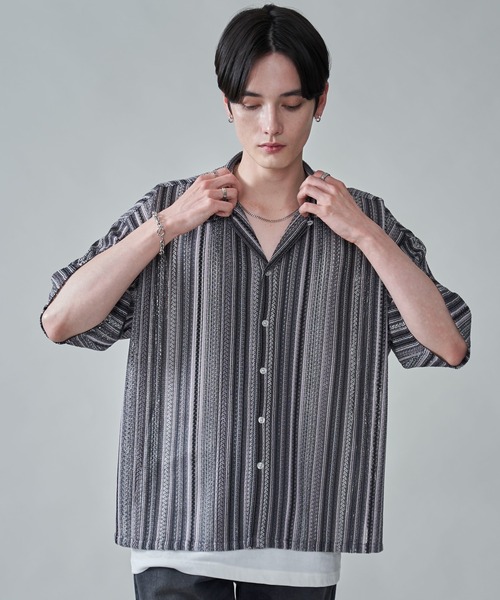 BROWNY（ブラウニー）の「BROWNY/ストライプメッシュBIGシャツ（シャツ/ブラウス・メンズ・チャコール/オフホワイト/グレー・MEDIUM/LARGE）」の21枚目の写真