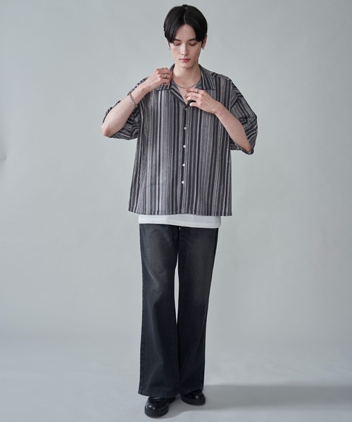 BROWNY（ブラウニー）の「BROWNY/ストライプメッシュBIGシャツ（シャツ/ブラウス・メンズ・チャコール/オフホワイト/グレー・MEDIUM/LARGE）」の22枚目の写真