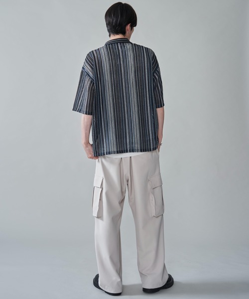 BROWNY（ブラウニー）の「BROWNY/ストライプメッシュBIGシャツ（シャツ/ブラウス・メンズ・チャコール/オフホワイト/グレー・MEDIUM/LARGE）」の4枚目の写真