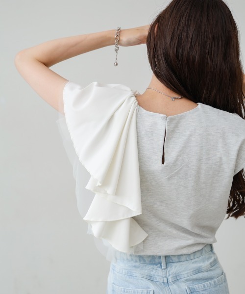 Bab(バブ)の「イレヘムラッフルデザインカットソー(Tシャツ/カットソー・レディース・ブラック/オフホワイト/杢グレー・FREE)」の3枚目の写真