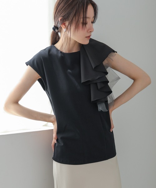 Bab(バブ)の「イレヘムラッフルデザインカットソー(Tシャツ/カットソー・レディース・ブラック/オフホワイト/杢グレー・FREE)」の2枚目の写真