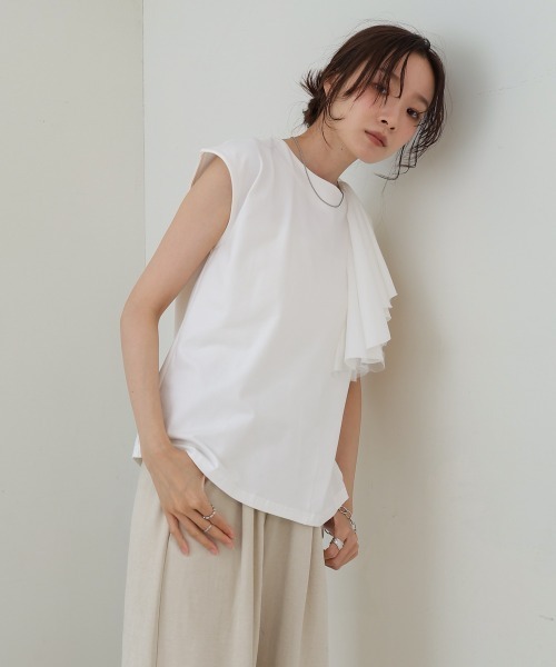Bab(バブ)の「イレヘムラッフルデザインカットソー(Tシャツ/カットソー・レディース・ブラック/オフホワイト/杢グレー・FREE)」の6枚目の写真