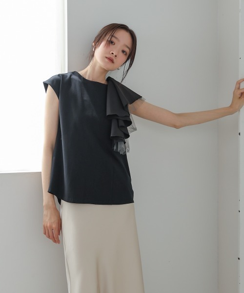 Bab(バブ)の「イレヘムラッフルデザインカットソー(Tシャツ/カットソー・レディース・ブラック/オフホワイト/杢グレー・FREE)」の21枚目の写真