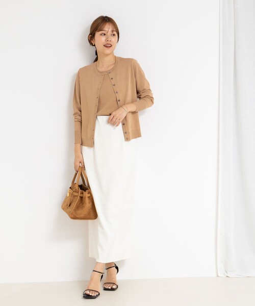 NOLLEY’S Sophi（ノーリーズソフィ）の「《アンサンブル対応/手洗い可能》マルチファンクションクルーネックカーディガン（カーディガン/ボレロ・レディース・キャメル/ホワイト系その他2/レッド/ダークブラウン・38/36）」の11枚目の写真