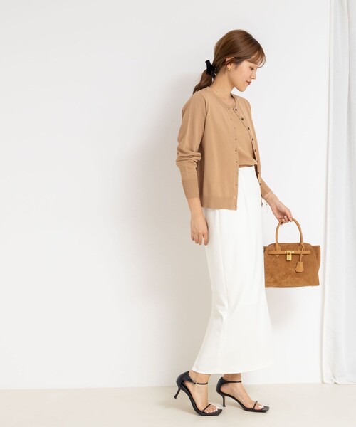 NOLLEY’S Sophi（ノーリーズソフィ）の「《アンサンブル対応/手洗い可能》マルチファンクションクルーネックカーディガン（カーディガン/ボレロ・レディース・キャメル/ホワイト系その他2/レッド/ダークブラウン・38/36）」の6枚目の写真