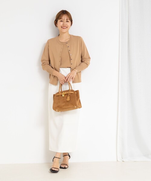 NOLLEY’S Sophi（ノーリーズソフィ）の「《アンサンブル対応/手洗い可能》マルチファンクションクルーネックカーディガン（カーディガン/ボレロ・レディース・キャメル/ホワイト系その他2/レッド/ダークブラウン・38/36）」の7枚目の写真