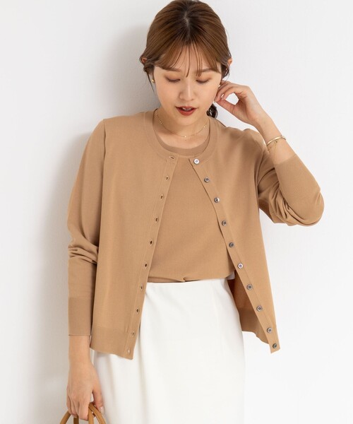 NOLLEY’S Sophi（ノーリーズソフィ）の「《アンサンブル対応/手洗い可能》マルチファンクションクルーネックカーディガン（カーディガン/ボレロ・レディース・キャメル/ホワイト系その他2/レッド/ダークブラウン・38/36）」の8枚目の写真