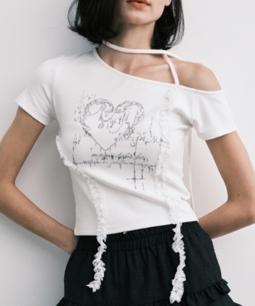 Midnight Move（ミッドナイトムーブ）の「A'GEM/9 × .kom 『MIDNIGHT MOVE/ミッドナイトムーブ』 HEART 2 T-SHIRT/ハート 2半袖Tシャツ（Tシャツ/カットソー・レディース・グレー/ブラック/ホワイト・FREE）」の2枚目の写真