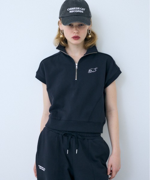 THROW by SLY（スローバイスライ）の「THROW MAYU KAKIHATA SW STAND TOPS 半袖 夏服　トレーナー スウェット（スウェット・レディース・杢グレー/ブラック・FREE）」の2枚目の写真