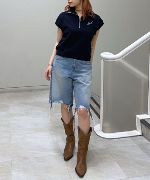 THROW by SLY（スローバイスライ）の「THROW MAYU KAKIHATA SW STAND TOPS 半袖 夏服　トレーナー スウェット（スウェット・レディース・杢グレー/ブラック・FREE）」の9枚目の写真