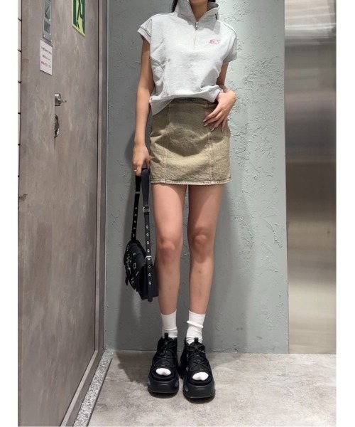 THROW by SLY（スローバイスライ）の「THROW MAYU KAKIHATA SW STAND TOPS 半袖 夏服　トレーナー スウェット（スウェット・レディース・杢グレー/ブラック・FREE）」の6枚目の写真