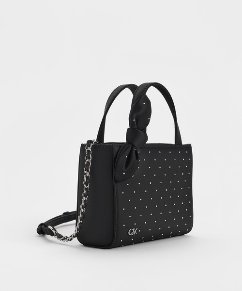 CHARLES & KEITH（チャールズ & キース）の「サテン スタッズノットボウミニバッグ（ハンドバッグ・レディース・ブラック×ブラック・XS）」の6枚目の写真