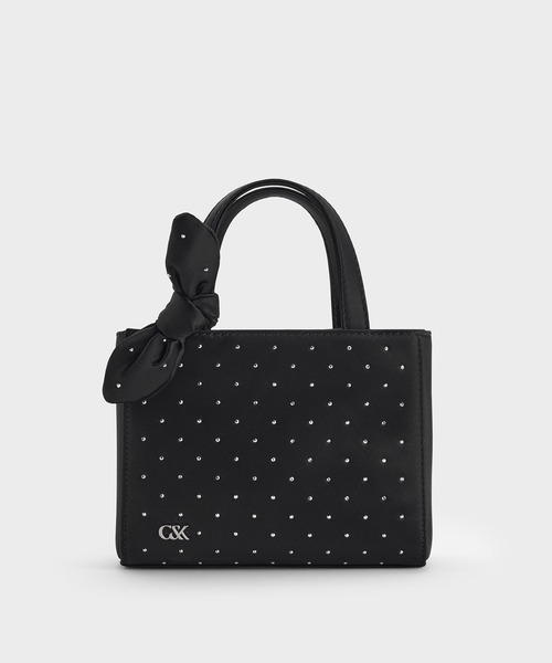 CHARLES & KEITH（チャールズ & キース）の「サテン スタッズノットボウミニバッグ（ハンドバッグ・レディース・ブラック×ブラック・XS）」の10枚目の写真