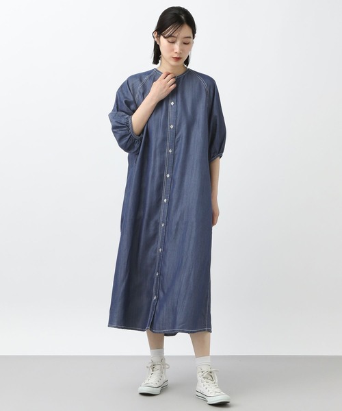 studio CLIP（スタディオクリップ）の「《natural by clip》揺れデニムワンピース[プチサイズあり]（ワンピース・レディース・インディゴブルー/ブラック・FREE/PF）」の5枚目の写真
