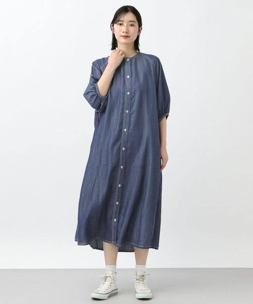 新品 Natural by studio CLIP 綿麻デニムコートワンピース 新品《Natural by clip》ナチュバイ 綿麻デニムコートワンピース