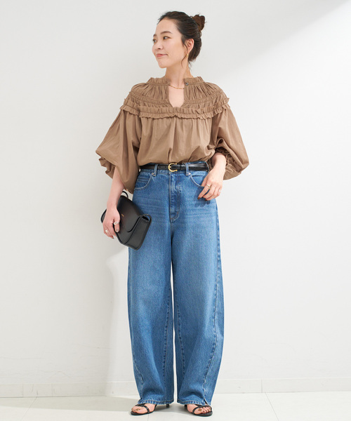 B.C STOCK（ベーセーストック）の「手洗い可 / ボイル2WAYギャザーブラウス（シャツ/ブラウス・レディース・ホワイト/ブラウン/ブラック・FREE）」の4枚目の写真