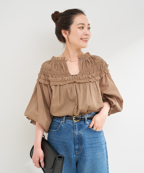 theory luxe 定価2.6万 ウォッシャブルギャザーブラウス アイボリー 優待価格[DONEEYU]【ウォッシャブル】ヴィンテージデシン前後