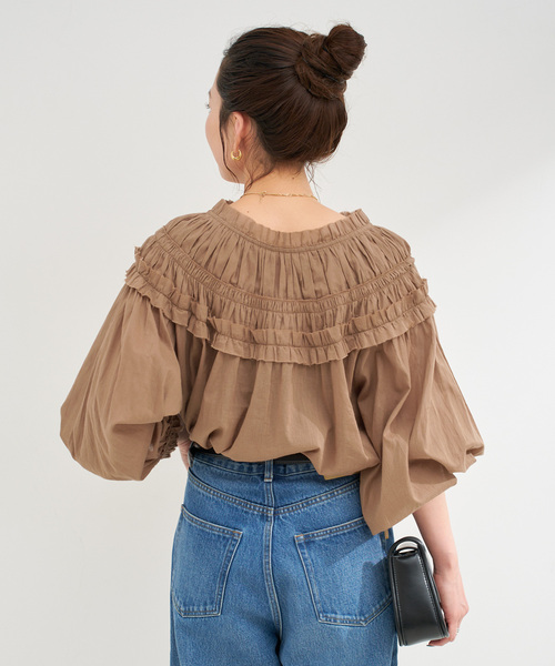 B.C STOCK（ベーセーストック）の「手洗い可 / ボイル2WAYギャザーブラウス（シャツ/ブラウス・レディース・ホワイト/ブラウン/ブラック・FREE）」の12枚目の写真