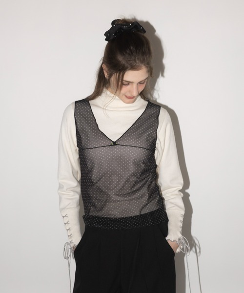 idem（イデム）の「sheer dot tank top / シアードットタンクトップ（タンクトップ・レディース・アイボリー/ブラック・FREE）」の2枚目の写真