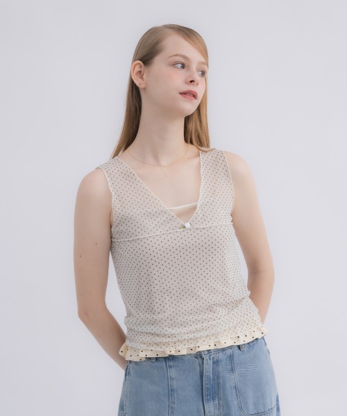 idem（イデム）の「sheer dot tank top / シアードットタンクトップ（タンクトップ・レディース・アイボリー/ブラック・FREE）」の3枚目の写真