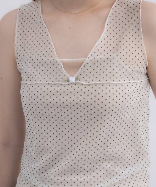 idem（イデム）の「sheer dot tank top / シアードットタンクトップ（タンクトップ・レディース・アイボリー/ブラック・FREE）」の4枚目の写真