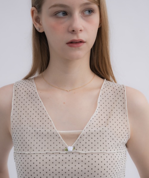 idem（イデム）の「sheer dot tank top / シアードットタンクトップ（タンクトップ・レディース・アイボリー/ブラック・FREE）」の5枚目の写真