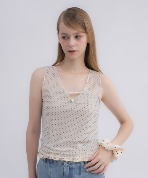 idem（イデム）の「sheer dot tank top / シアードットタンクトップ（タンクトップ・レディース・アイボリー/ブラック・FREE）」の7枚目の写真