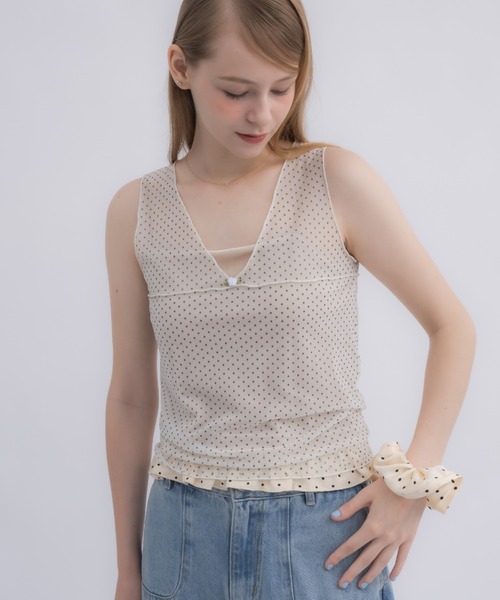 idem（イデム）の「sheer dot tank top / シアードットタンクトップ（タンクトップ・レディース・アイボリー/ブラック・FREE）」の8枚目の写真