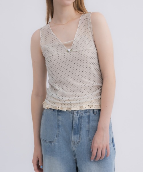 idem（イデム）の「sheer dot tank top / シアードットタンクトップ（タンクトップ・レディース・アイボリー/ブラック・FREE）」の9枚目の写真