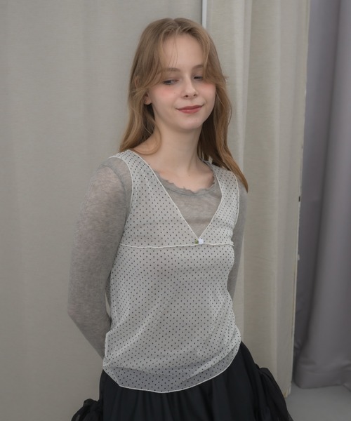 idem（イデム）の「sheer dot tank top / シアードットタンクトップ（タンクトップ・レディース・アイボリー/ブラック・FREE）」の13枚目の写真