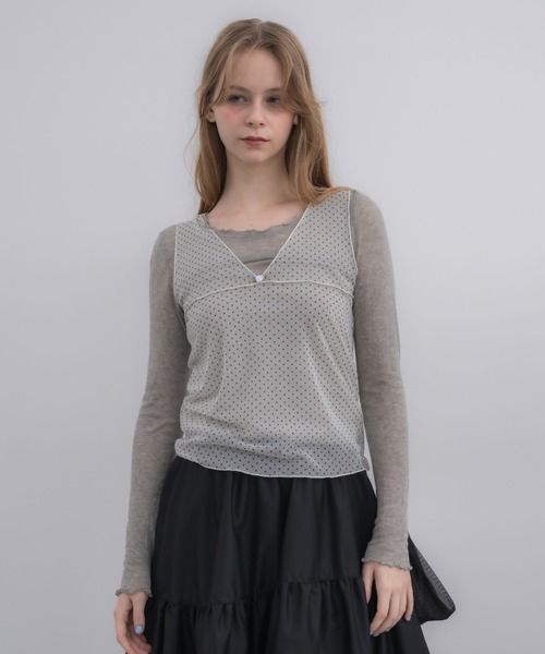 idem（イデム）の「sheer dot tank top / シアードットタンクトップ（タンクトップ・レディース・アイボリー/ブラック・FREE）」の14枚目の写真