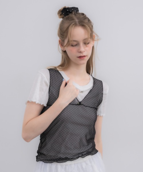 idem（イデム）の「sheer dot tank top / シアードットタンクトップ（タンクトップ・レディース・アイボリー/ブラック・FREE）」の19枚目の写真