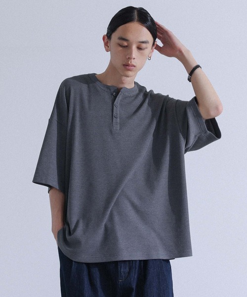 MDR(エムディアール)の「ワッフルヘンリーネックTシャツ(Tシャツ/カットソー・メンズ・ブルー/チャコール・M/L)」の5枚目の写真