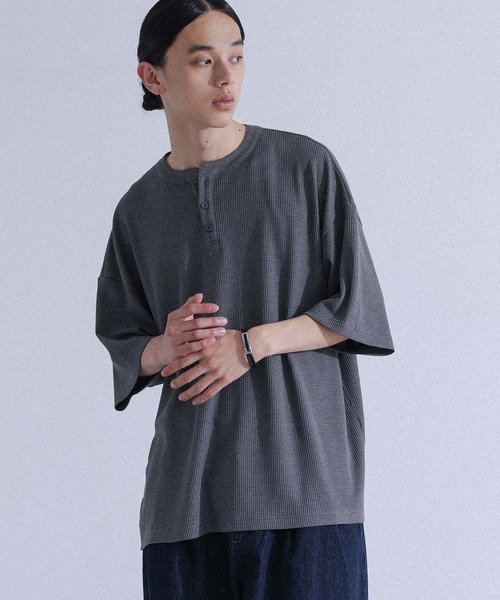 MDR(エムディアール)の「ワッフルヘンリーネックTシャツ(Tシャツ/カットソー・メンズ・ブルー/チャコール・M/L)」の6枚目の写真