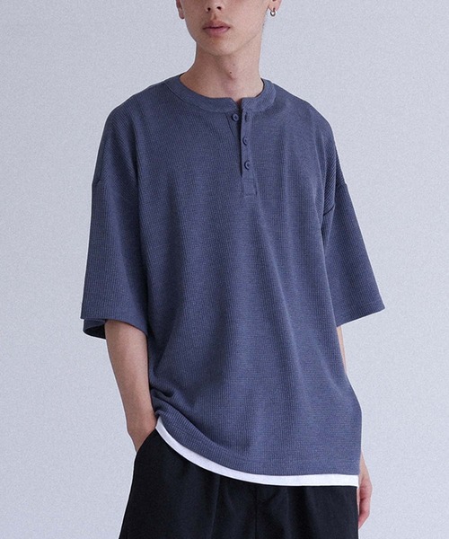 MDR(エムディアール)の「ワッフルヘンリーネックTシャツ(Tシャツ/カットソー・メンズ・ブルー/チャコール・M/L)」の10枚目の写真