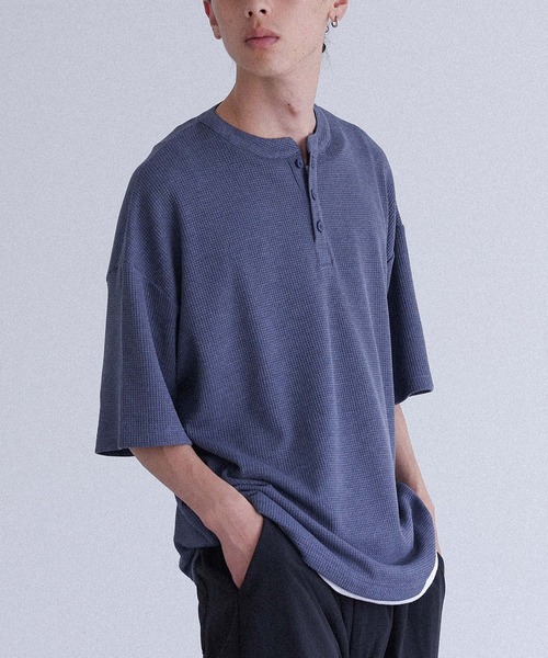 MDR(エムディアール)の「ワッフルヘンリーネックTシャツ(Tシャツ/カットソー・メンズ・ブルー/チャコール・M/L)」の11枚目の写真
