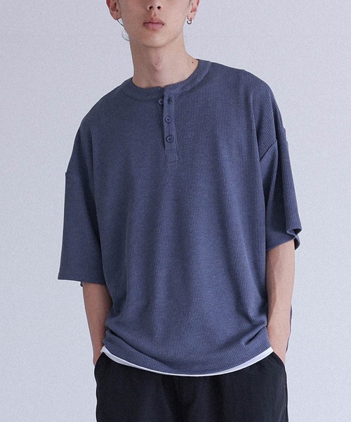 MDR(エムディアール)の「ワッフルヘンリーネックTシャツ(Tシャツ/カットソー・メンズ・ブルー/チャコール・M/L)」の3枚目の写真