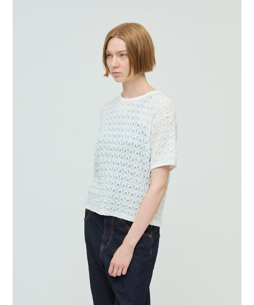 mizuiroind(ミズイロインド)の「mizuiro ind ストレッチレースクルーネックTシャツ(Tシャツ/カットソー・レディース・オフホワイト/ブラック/グレー・FREE)」の8枚目の写真