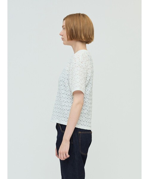 mizuiroind(ミズイロインド)の「mizuiro ind ストレッチレースクルーネックTシャツ(Tシャツ/カットソー・レディース・オフホワイト/ブラック/グレー・FREE)」の9枚目の写真
