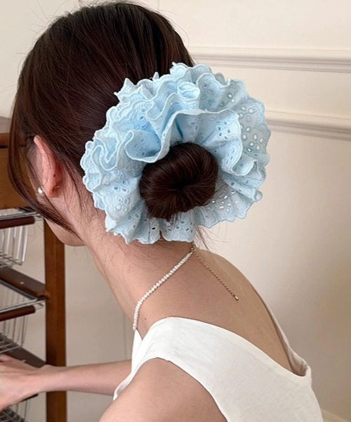 WESTSEA(ウエストシー)の「スカラップレース シュシュ 大きめ(シュシュ・レディース・ブルー/イエロー/ピンク/レッド/ホワイト/ライトブルー・FREE)」の10枚目の写真