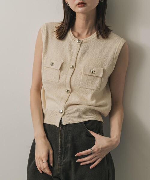 SENSE OF PLACE by URBAN RESEARCH（センスオブプレイスバイアーバンリサーチ）の「メタルボタンポケットベスト（ベスト・レディース・ライトブルー/ブラック/アイボリー/ブラウン・ONE）」の2枚目の写真