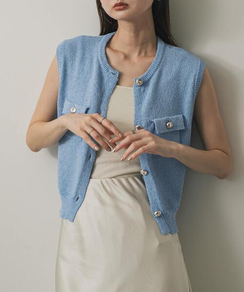 SENSE OF PLACE by URBAN RESEARCH（センスオブプレイスバイアーバンリサーチ）の「メタルボタンポケットベスト（ベスト・レディース・ライトブルー/ブラック/アイボリー/ブラウン・ONE）」の4枚目の写真