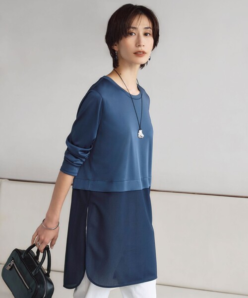 ICB(アイシービー)の「シアージャージーコンビ カットソー(Tシャツ/カットソー・レディース・グレー系/ブラック系/アイボリー系/ダルブルー系・SMALL/MEDIUM/X-SMALL)」の4枚目の写真