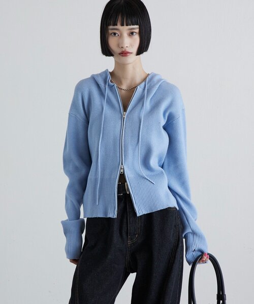 Lui's（ルイス）の「フードZIPニットパーカー（ニット/セーター・レディース・グレー/ベージュ/ブラック/サックスブルー・FREE）」の18枚目の写真