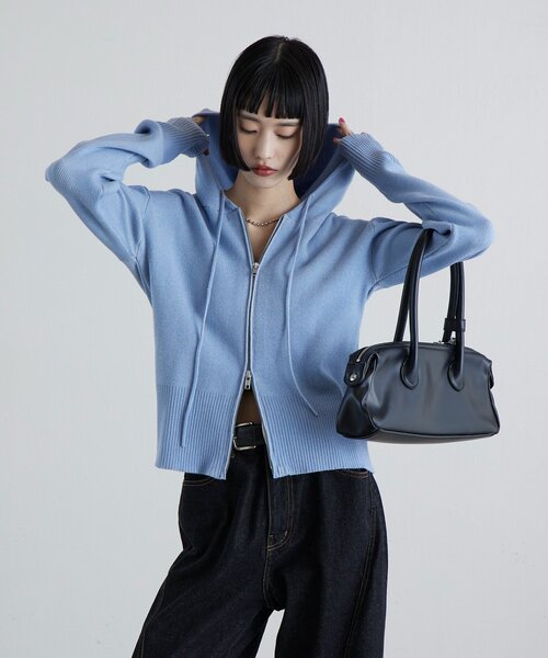 Lui's（ルイス）の「フードZIPニットパーカー（ニット/セーター・レディース・グレー/ベージュ/ブラック/サックスブルー・FREE）」の14枚目の写真