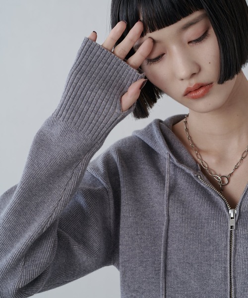 Lui's（ルイス）の「フードZIPニットパーカー（ニット/セーター・レディース・グレー/ベージュ/ブラック/サックスブルー・FREE）」の9枚目の写真