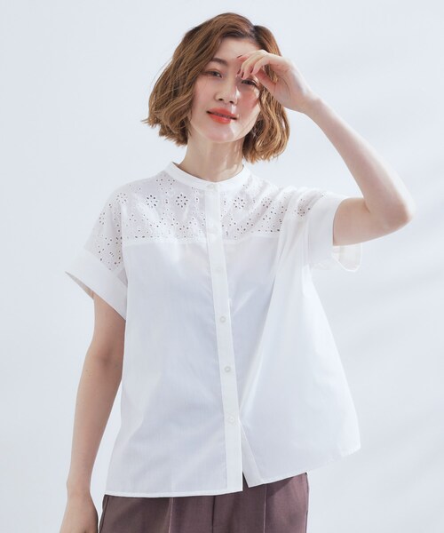 レースシャツ 3Dフラワーレースシャツ【洗える】（シャツ・ブラウス