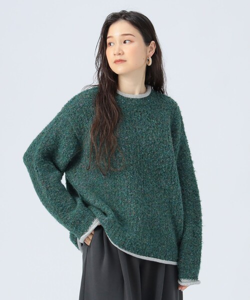 BEAMS HEART(ビームスハート)の「配色 ネップヤーン ニット(ニット/セーター・レディース・グリーン/ホワイト系その他5/ブラック・FREE)」の1枚目の写真